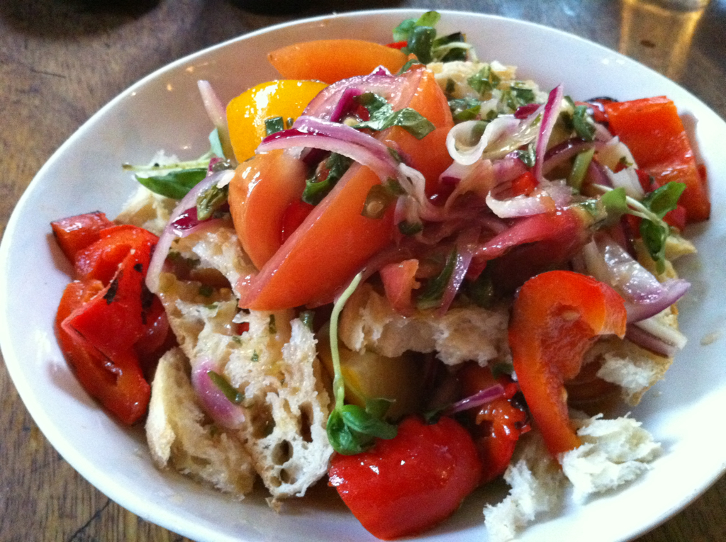 Summer Panzanella with Grilled Bread (image credits: Flickr: Proper Panzanella Salad, Jamies Italian, Leeds, CC BY 2.0, https://commons.wikimedia.org/w/index.php?curid=19279341)