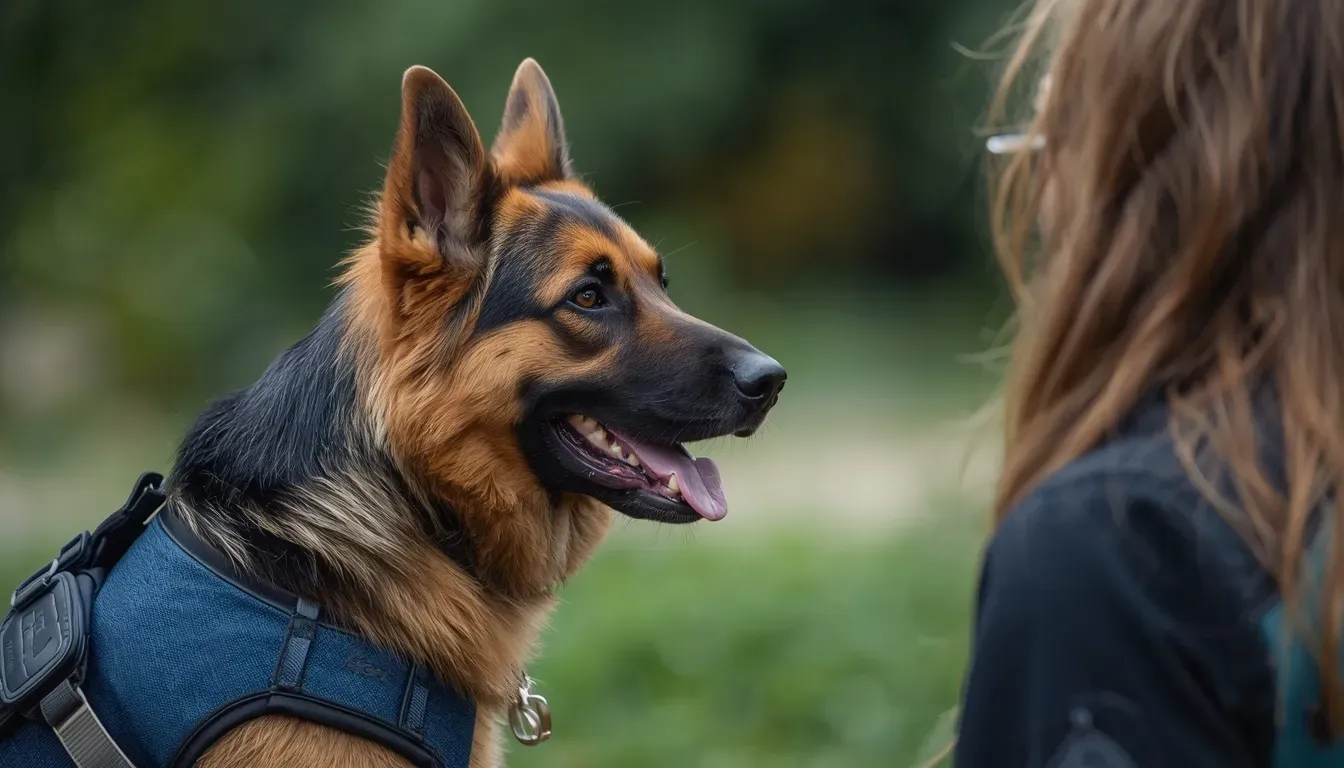 #4 - Sensing When a Handler Is Distracted or Preoccupied (Image Credits: German shepherd guide dog listening to handler: Canva Pro AI)