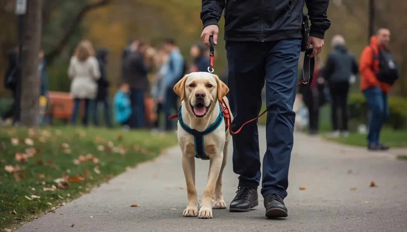 #1 - Treating the Handler as the Primary Decision-Maker While Filling Critical Gaps (Image Credits: Labrador guide dog in park. Leonardo AI)