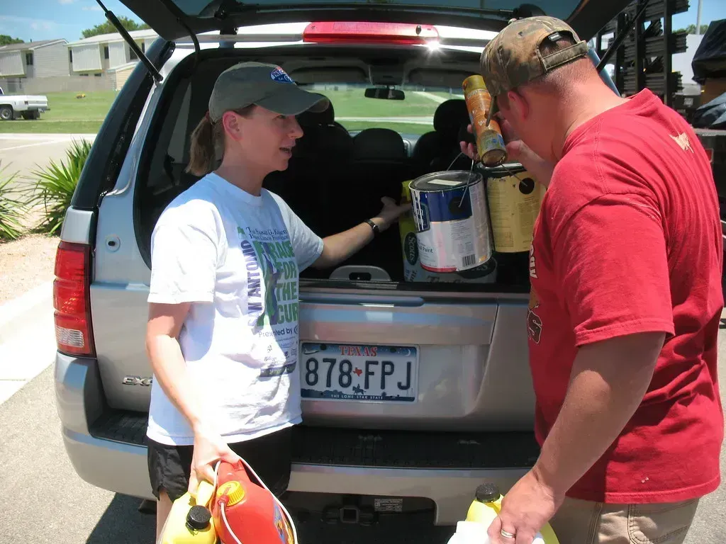 1. Household Hazardous Chemicals (Paint Thinner, Solvents, Motor Oil) (U.S. Army Environmental Command, Flickr, CC BY 2.0)