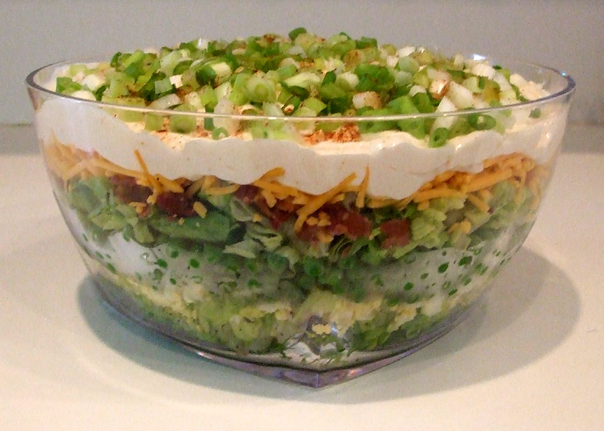 Seven-Layer Salad: Rainbow in a Bowl (Image Credits: Originally posted to Flickr as 8LayerSaladsideview1c, CC BY-SA 2.0, https://commons.wikimedia.org/w/index.php?curid=7711122)