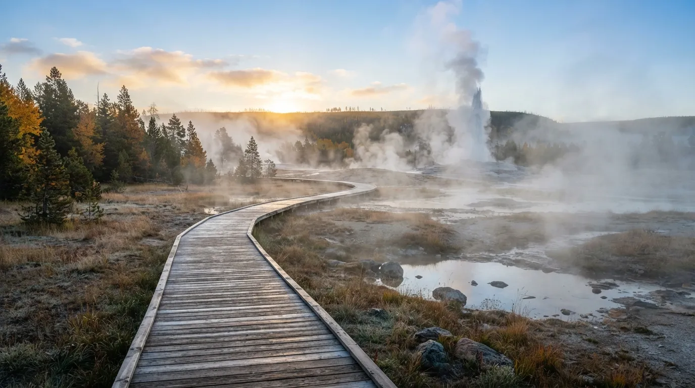 #20 - Morning Geyser Basins in Fall Produce a Visual That Summer Visitors Never See (Image Credits: Gemini)