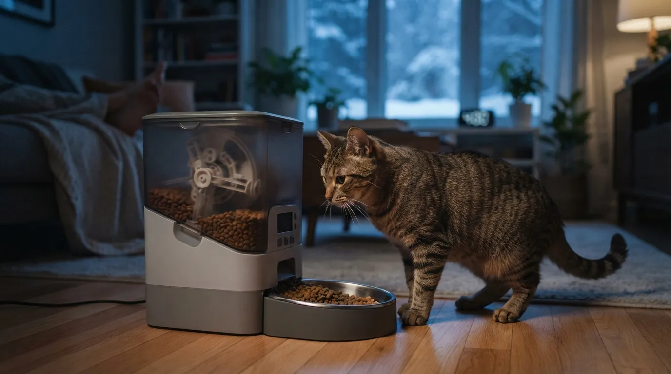 #7 - Use a Timed or Automatic Feeder for Night Boredom (Image Credits: Gemini)