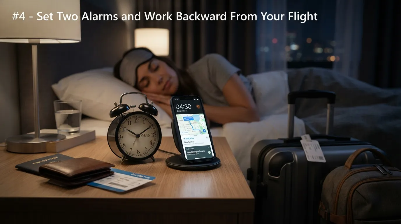 #4 - Set Two Alarms and Work Backward From Your Flight (Image Credits: Gemini)