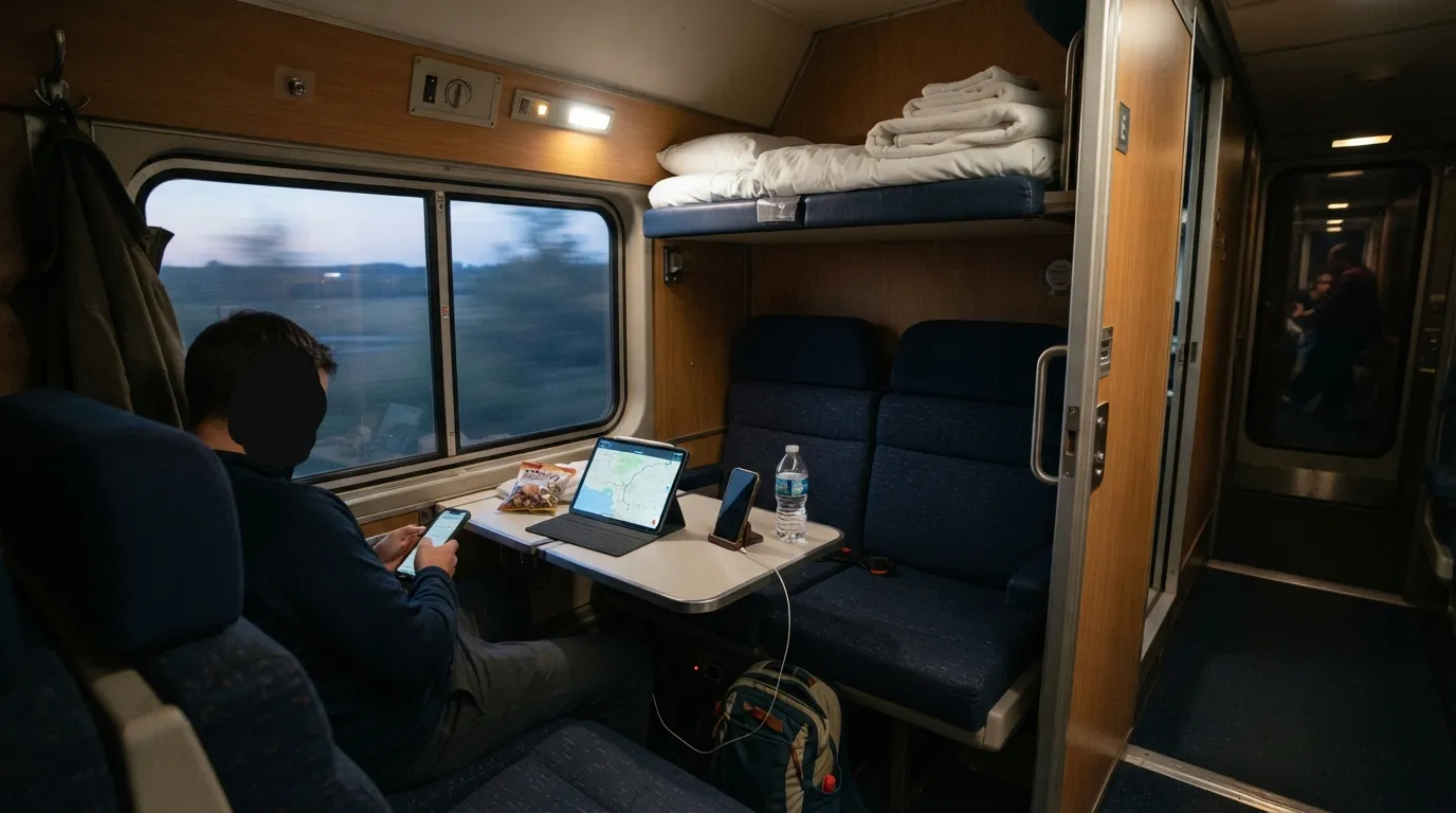 #5 - The 3'6" by 6'6" Roomette, Set Up Like a Tiny Command Center (Image Credits: Gemini)