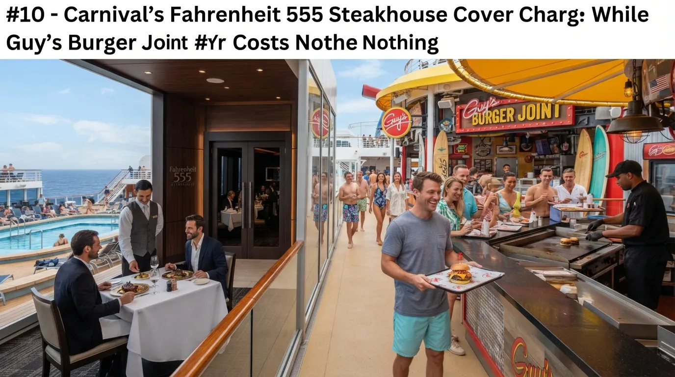 #10 - Carnival's Fahrenheit 555 Steakhouse Cover Charge While Guy's Burger Joint Costs Nothing (Image Credits: Gemini)