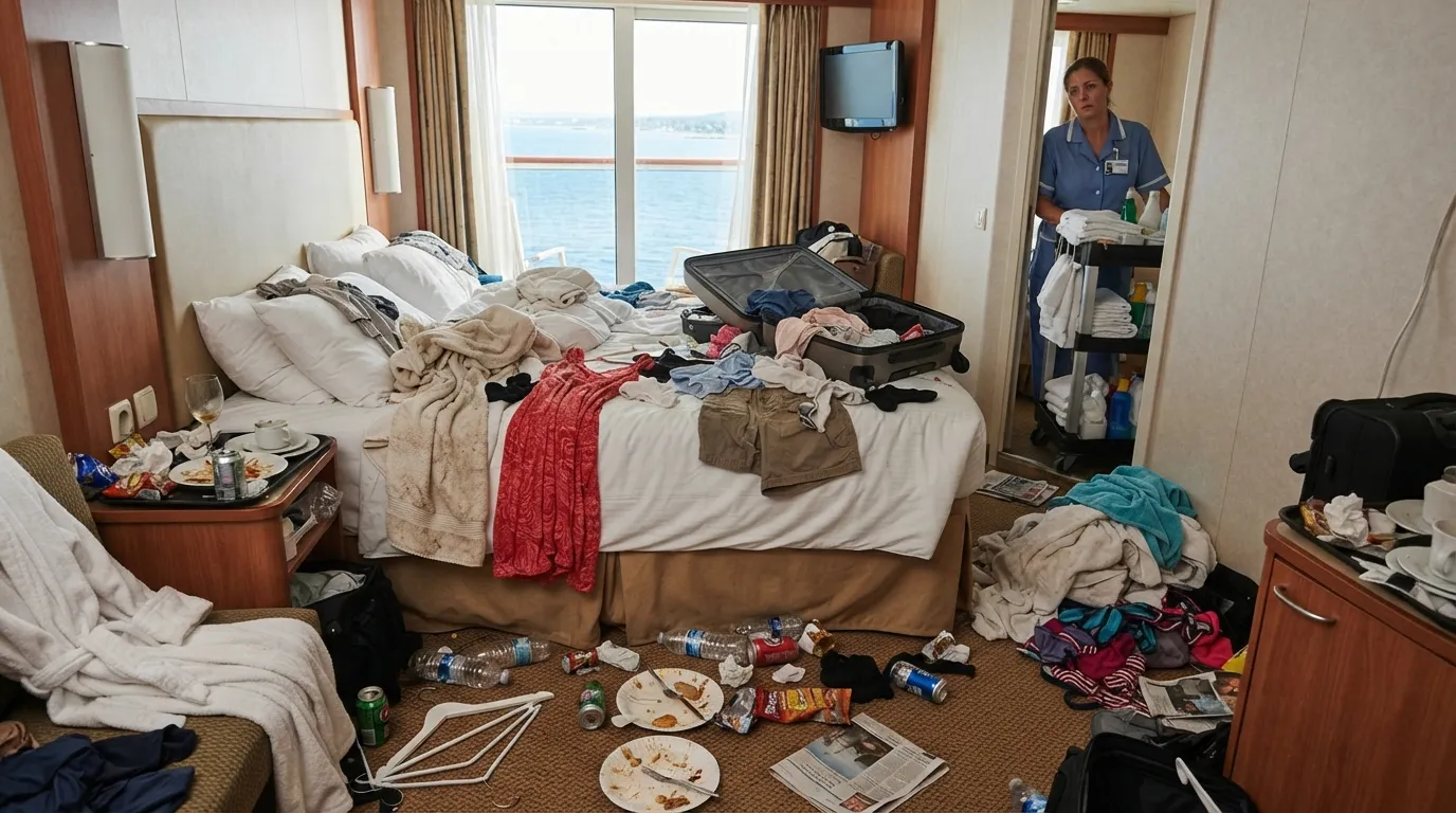 #17 - Leaving cabins in complete disarray with clothes and trash everywhere (Image Credits: Gemini)