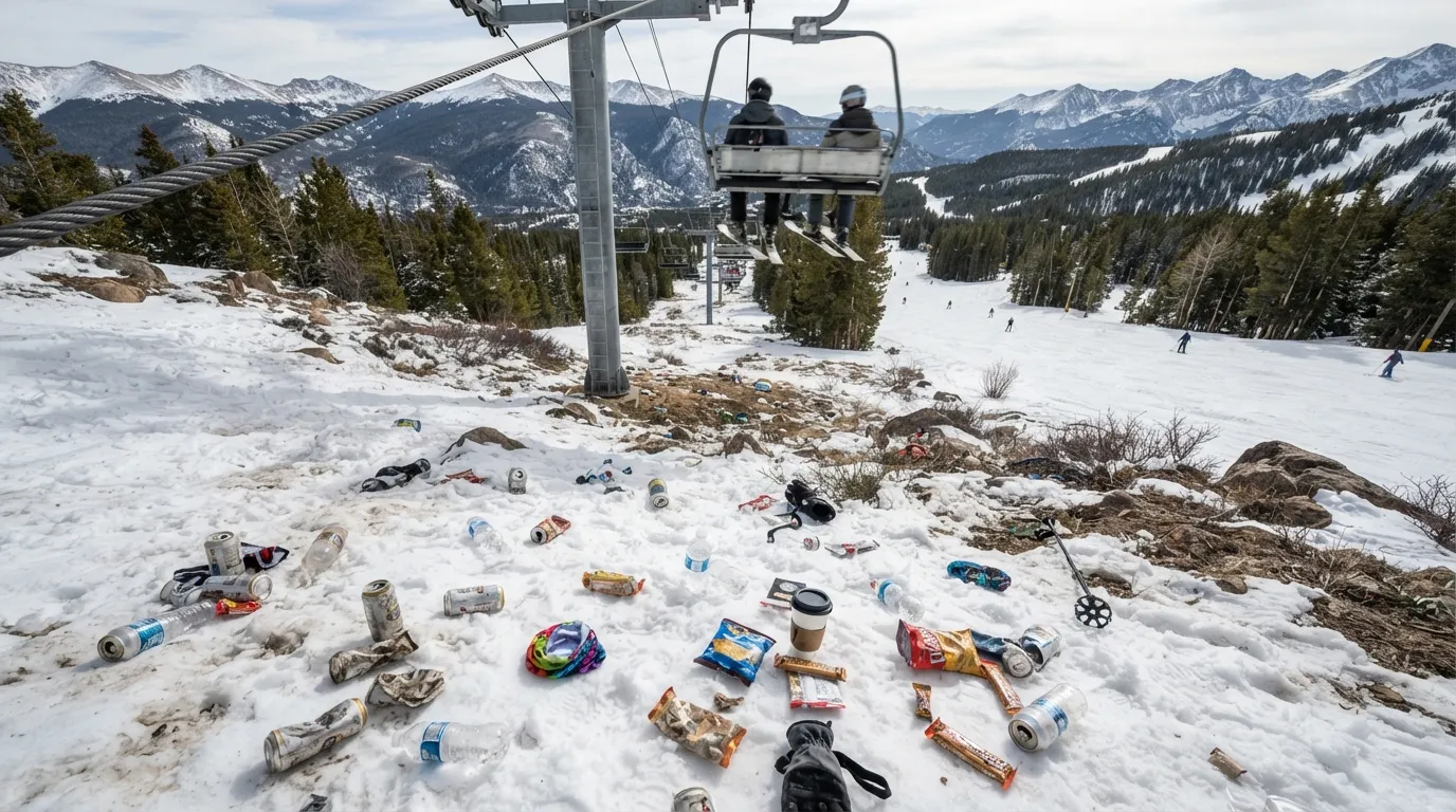 #15 - Skiers Tossing Trash Directly Off Chairlifts (Image Credits: Gemini)