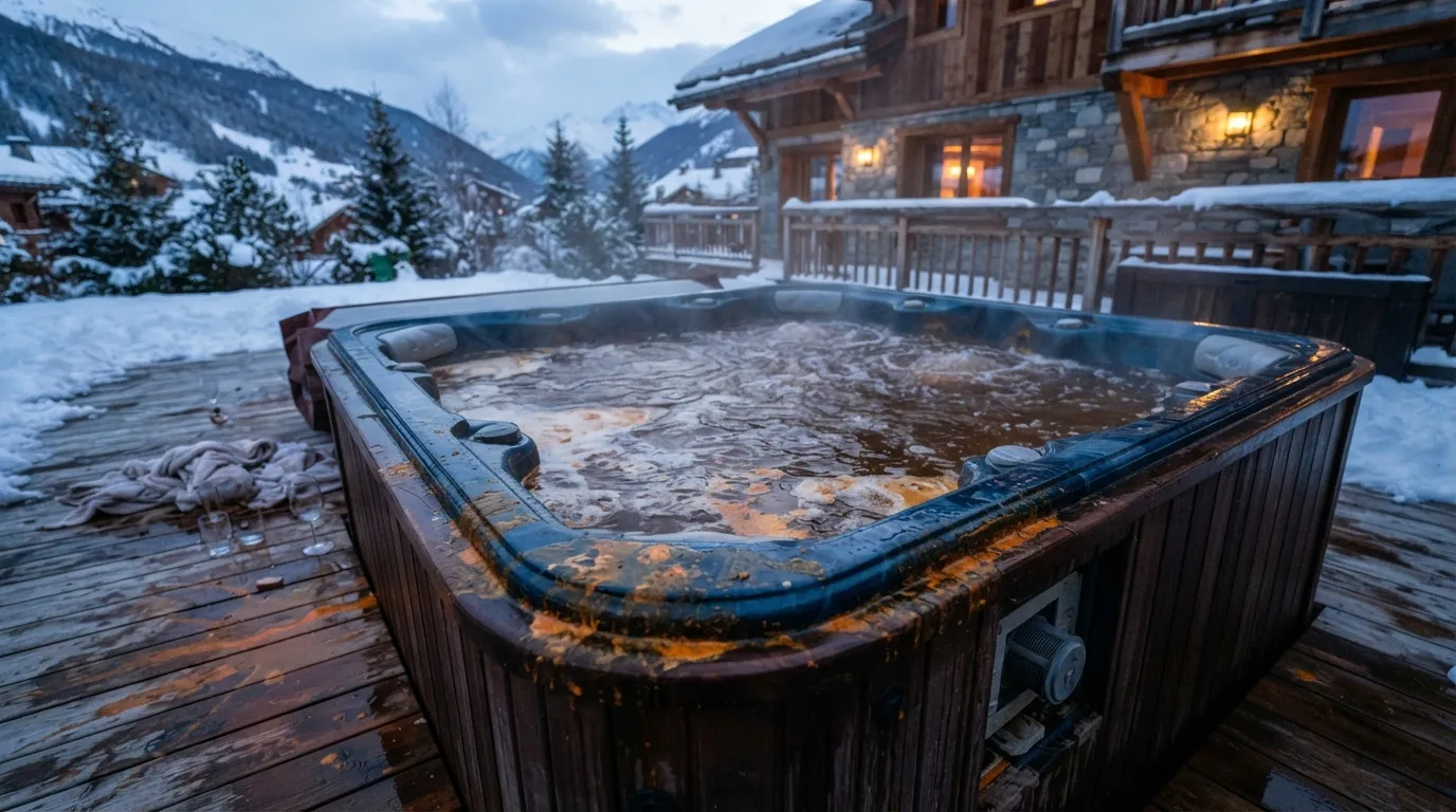 #8 - Guests Applying Fake Tan Before Using Chalet Hot Tubs (Image Credits: Gemini)