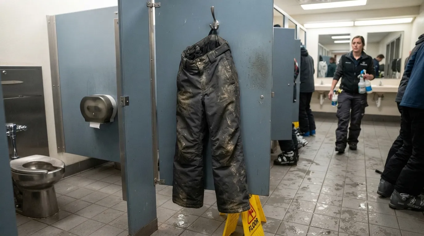#5 - Skiers Leaving Soiled Clothing in Public Bathroom Areas (Image Credits: Gemini)