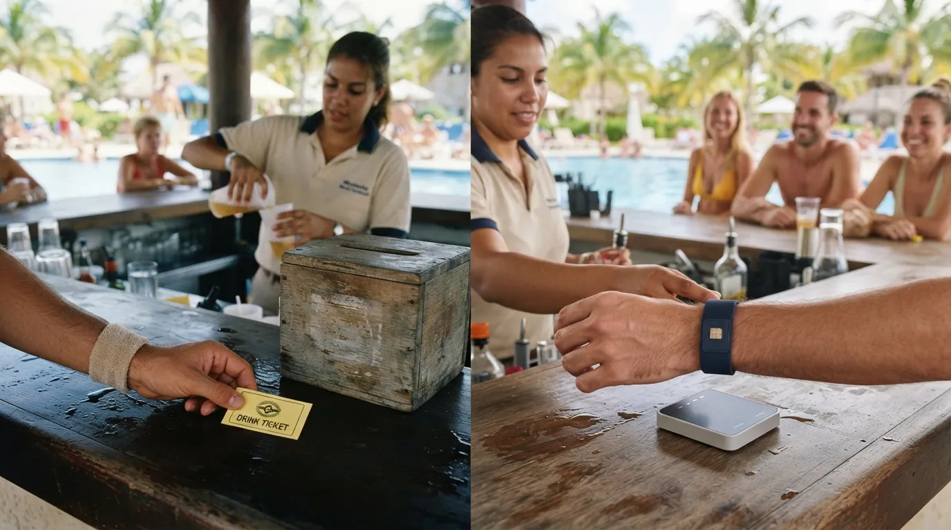 #11 - A 1990 plastic drink ticket beside a 2026 wristband at the bar (Image Credits: Gemini)