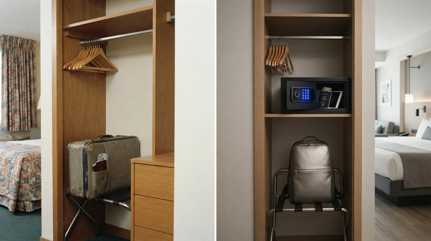 #9 - A 1990 room with no safe beside a 2026 in-room safe (Image Credits: Gemini)