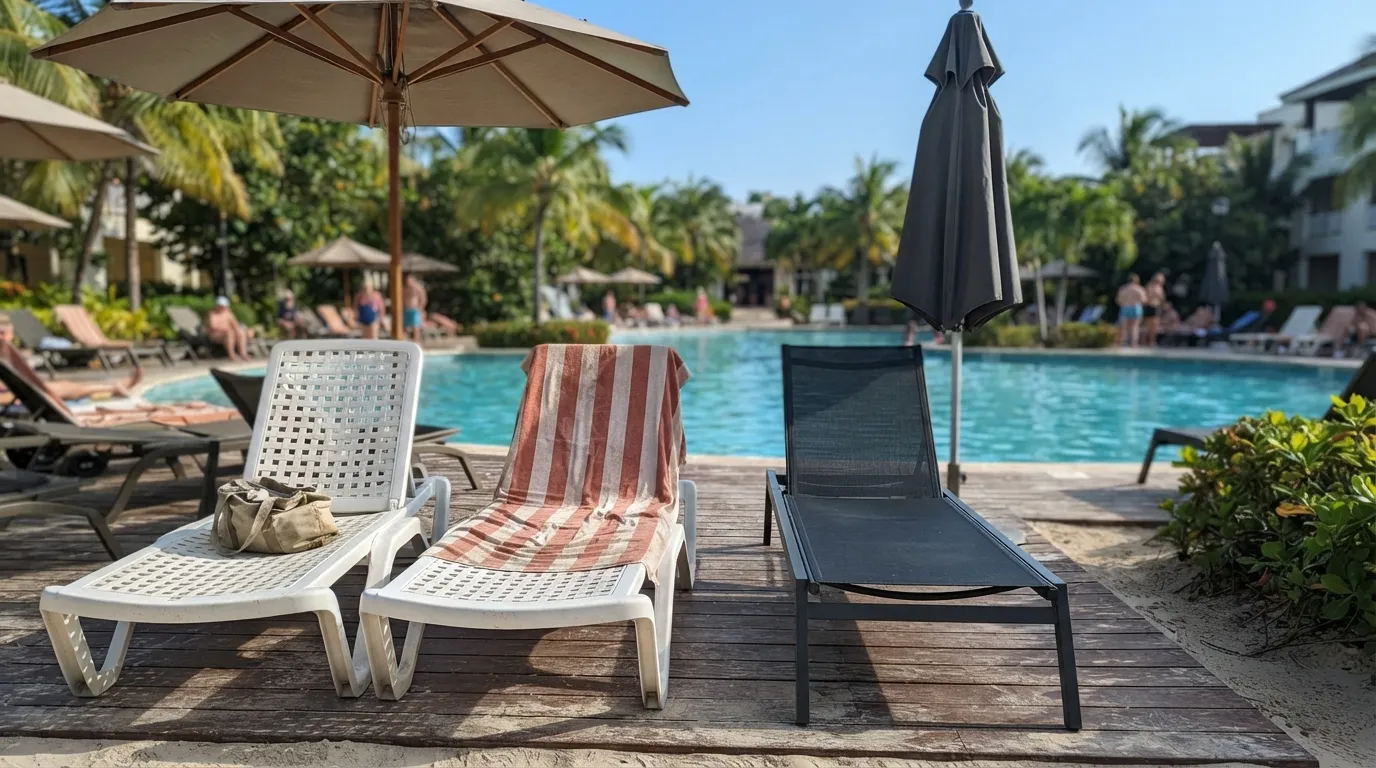 #5 - A 1990 towel left on a lounger beside a 2026 lounger with the umbrella closed (Image Credits: Gemini)