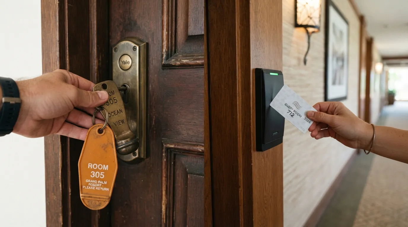 #2 - A 1990 metal room key beside a 2026 flat key card (Image Credits: Gemini)