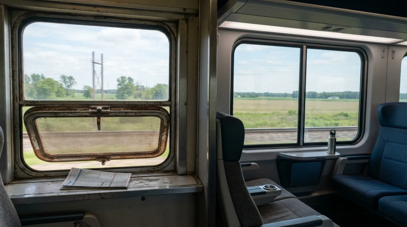 #10 - A 1975 window that opens beside a 2026 sealed train window (Image Credits: Gemini)