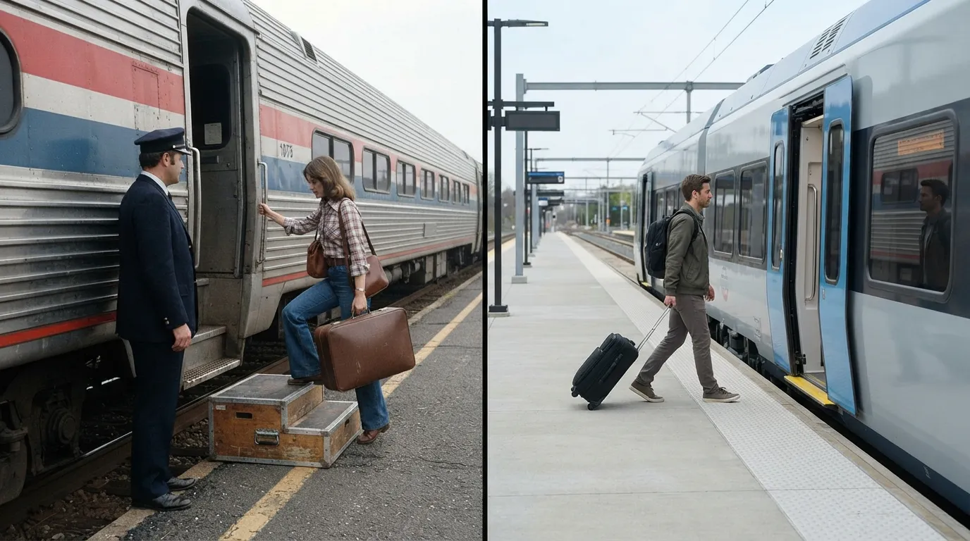 #4 - A 1975 step box on the platform beside a 2026 level boarding door (Image Credits: Gemini)