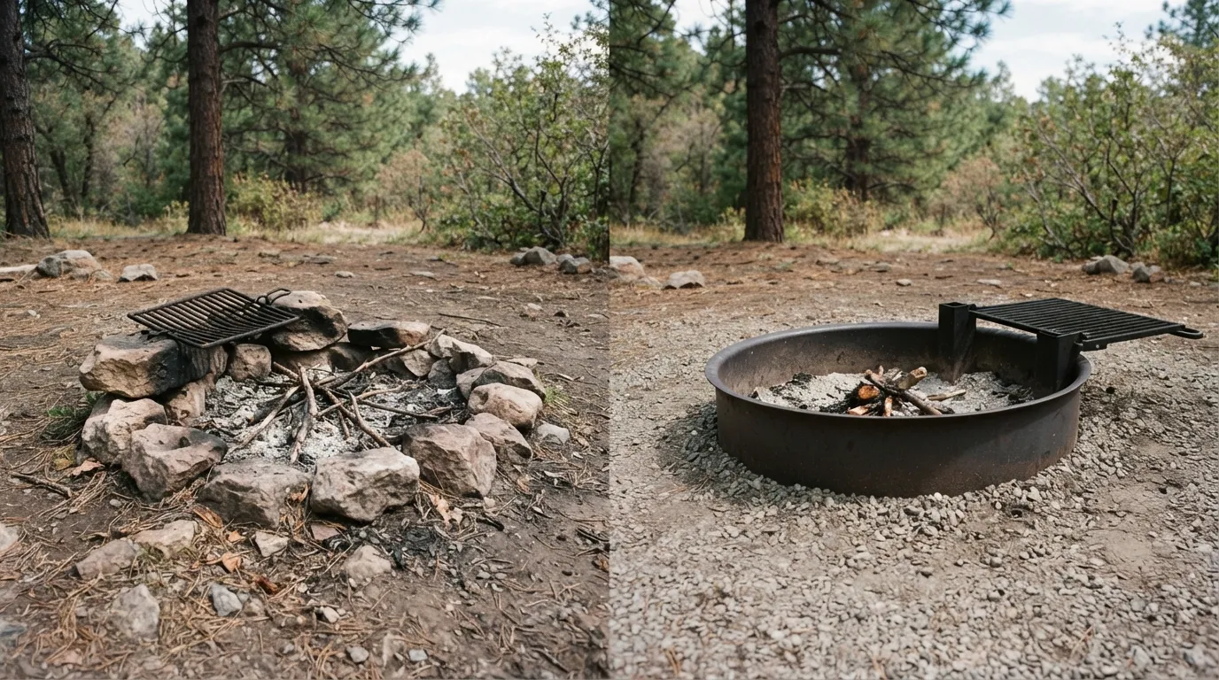 #12 - A 1970 loose-stone fire pit beside a 2026 steel fire ring (Image Credits: Gemini)
