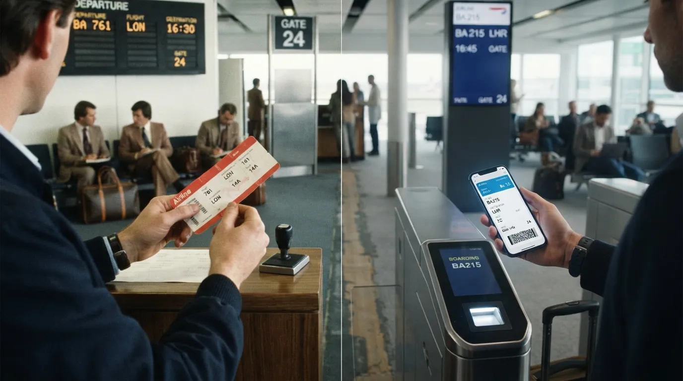 #12 - A 1985 paper boarding pass beside a 2026 phone at the gate (Image Credits: Gemini)