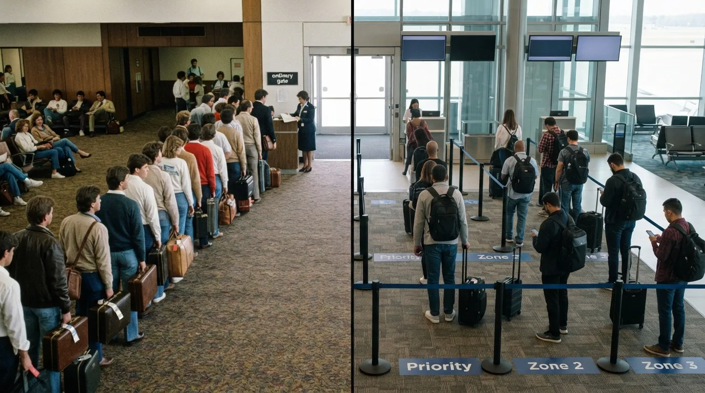 #9 - A 1985 single line at the door beside a 2026 carpet split into lanes (Image Credits: Gemini)