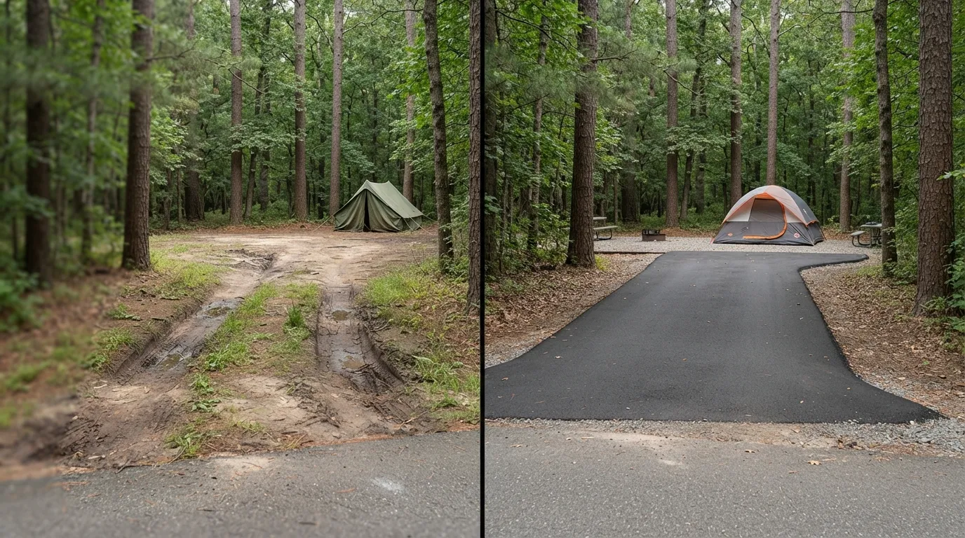 #4 - A 1970 dirt parking spur beside a 2026 paved parking spur (Image Credits: Gemini)