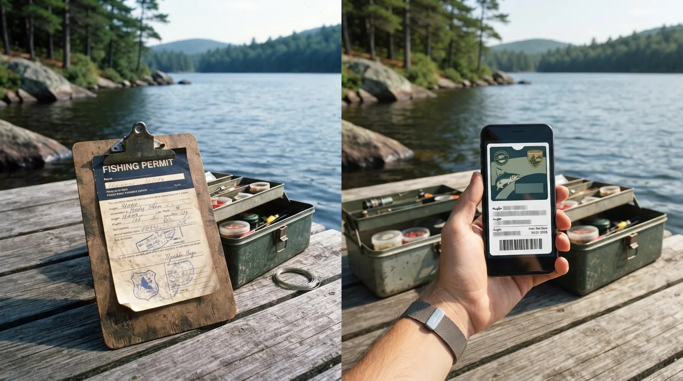 #4 - A 1980 paper fishing permit beside a 2026 permit showing on a phone (Image Credits: Gemini)