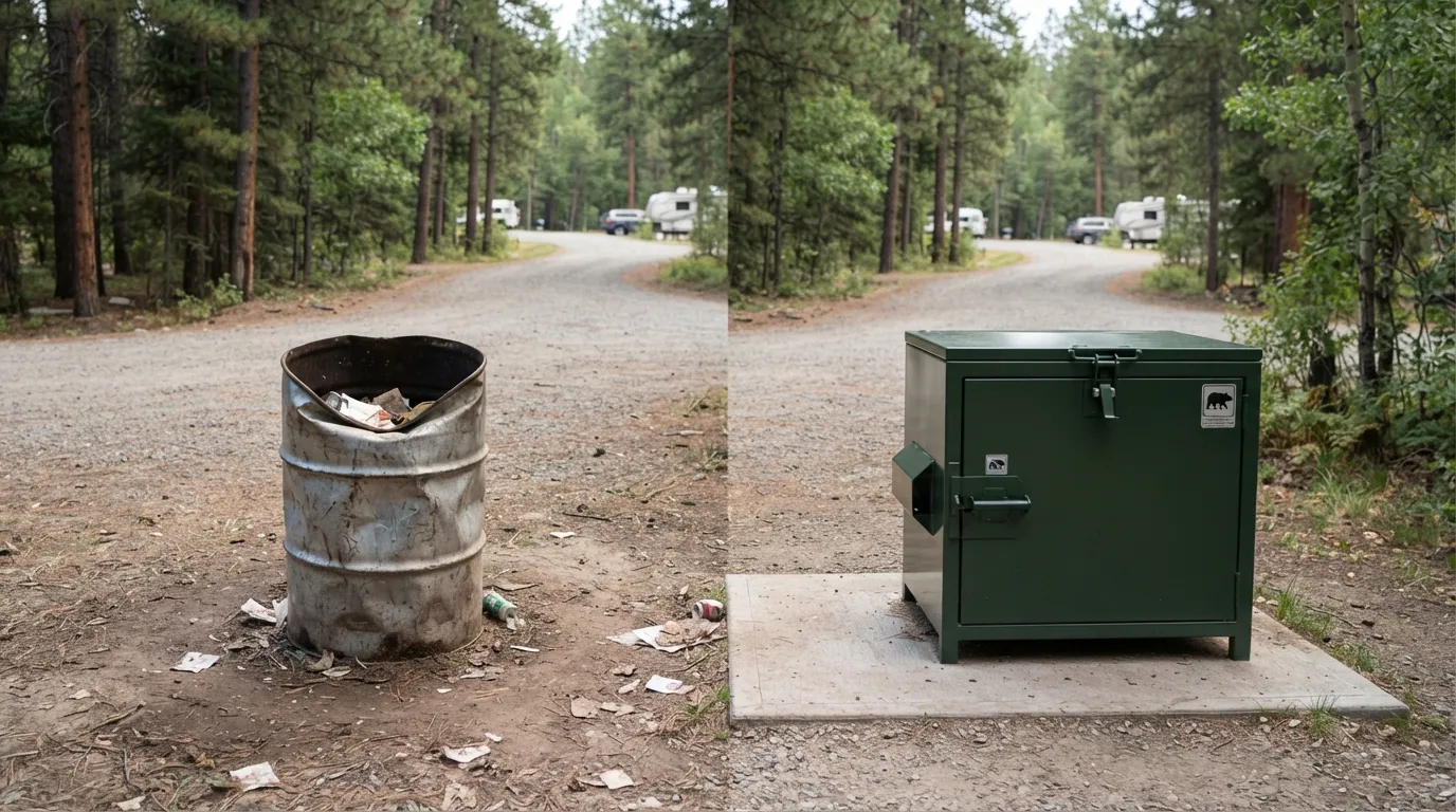 #2 - A 1970 open trash can beside a 2026 animal-proof trash bin (Image Credits: Gemini)
