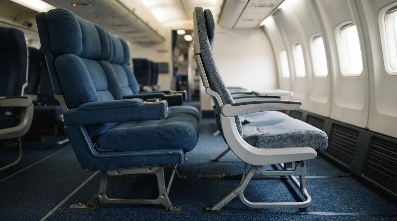 #9 - A 1975 thick seat cushion beside a 2026 thin seat cushion (Image Credits: Gemini)