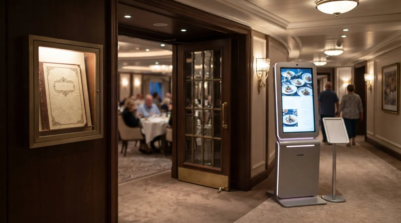 #4 - A 1980 main-dining menu beside a 2026 specialty menu kept outside the dining room (Image Credits: Gemini)