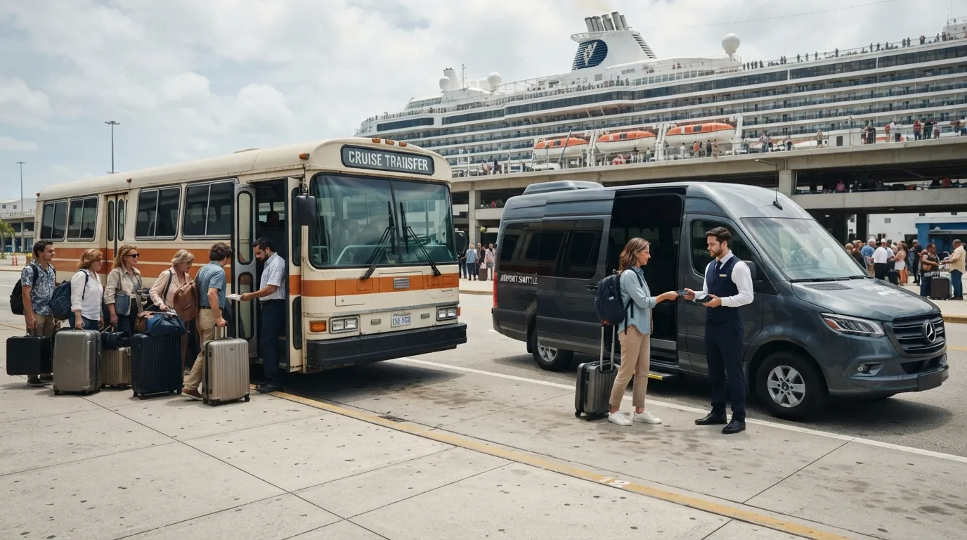 #3 - A 1980 airport transfer bus beside a 2026 passenger paying for a separate van (Image Credits: Gemini)
