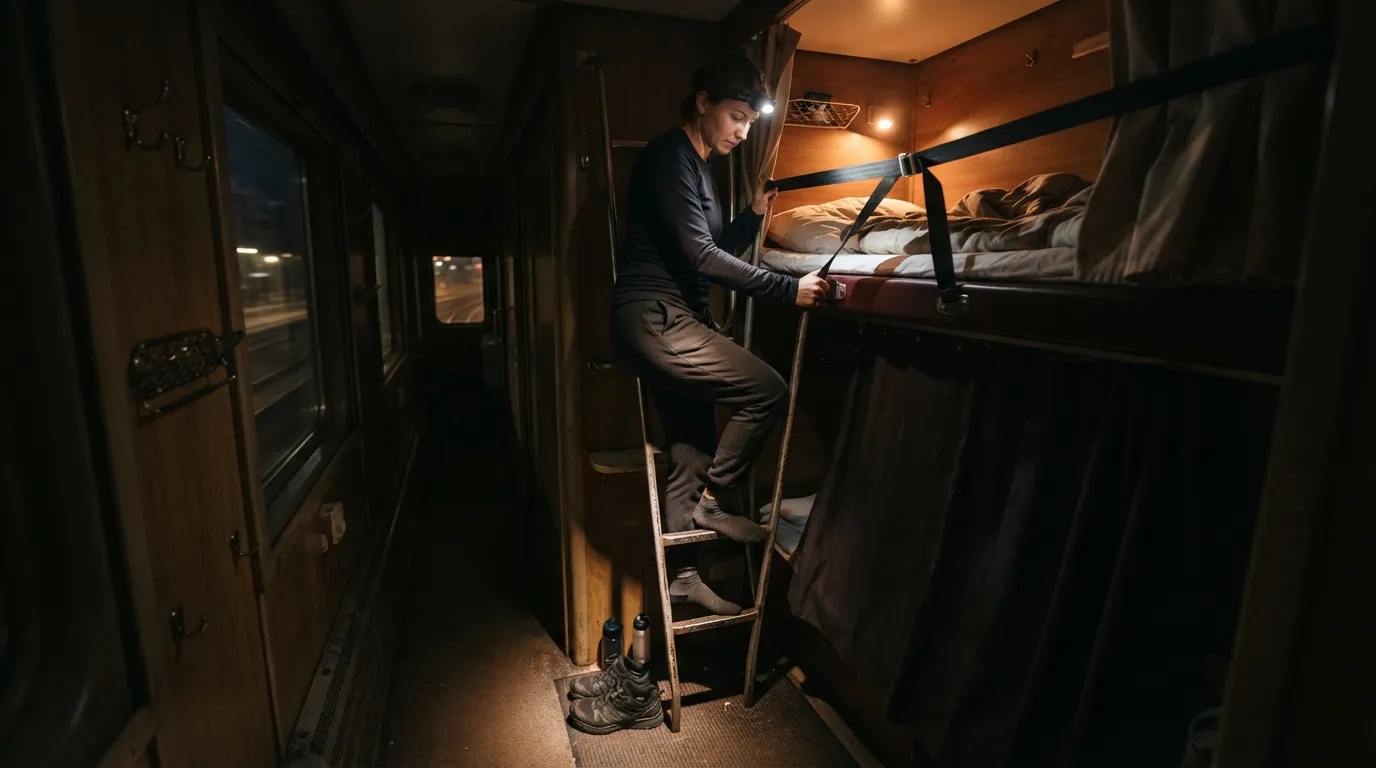 #7 - Planning the Nighttime Climb to the Upper Berth (Image Credits: Gemini)