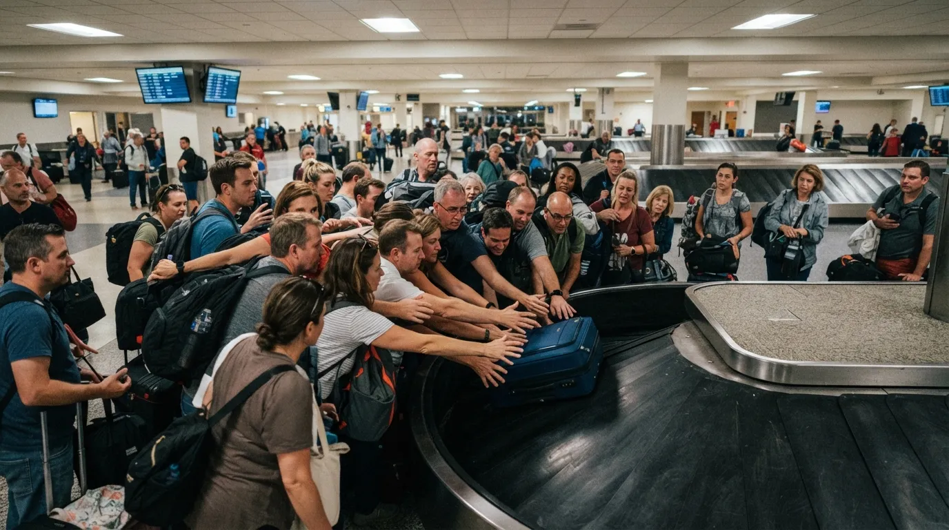 #14 - Crowding the Spot Where Bags First Drop Onto the Belt (Image Credits: Gemini)