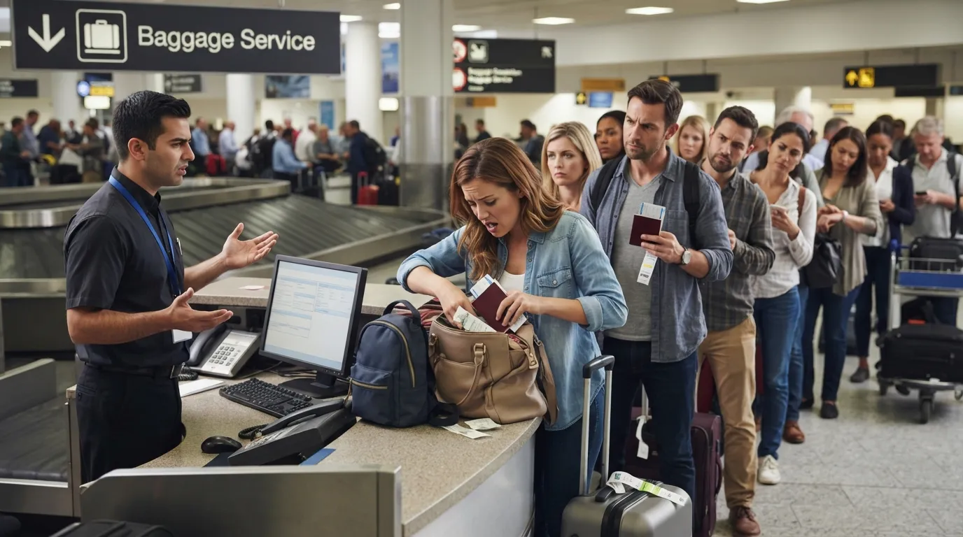 #6 - Crowding the Baggage Service Desk Without Your Details Ready (Image Credits: Gemini)