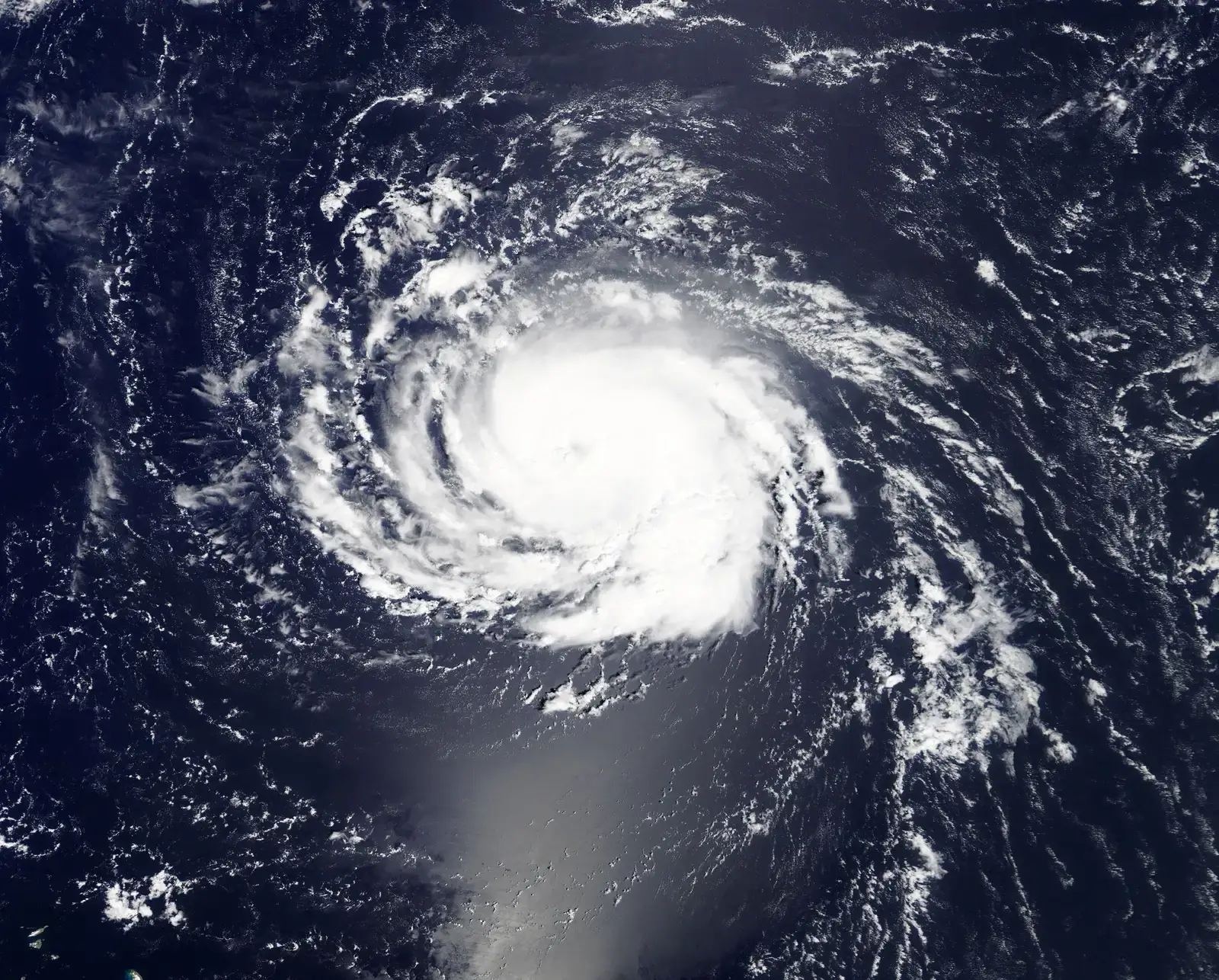 A powerful storm churning south of the islands (This image or video was catalogued by Goddard Space Flight Center of the United States National Aeronautics and Space Administration (NASA) under Photo ID: 2018-09-11., Public domain)