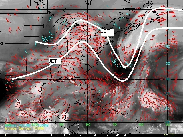 7. A wavy jet stream and shifting storm track (Image Credits: This file was derived from:  Vents altitude vapeur eau.gif:  (http://www.goes.noaa.gov/WINDS/windsNHIRW.html), Public domain)