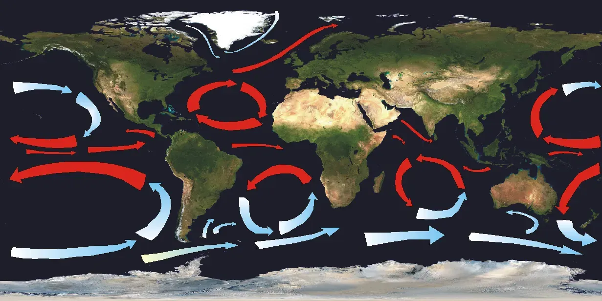 3. Ocean currents and coastal influence (By Land_shallow_topo_2048.jpg: NASA
derivative work: Ingwik (talk), CC BY-SA 3.0)