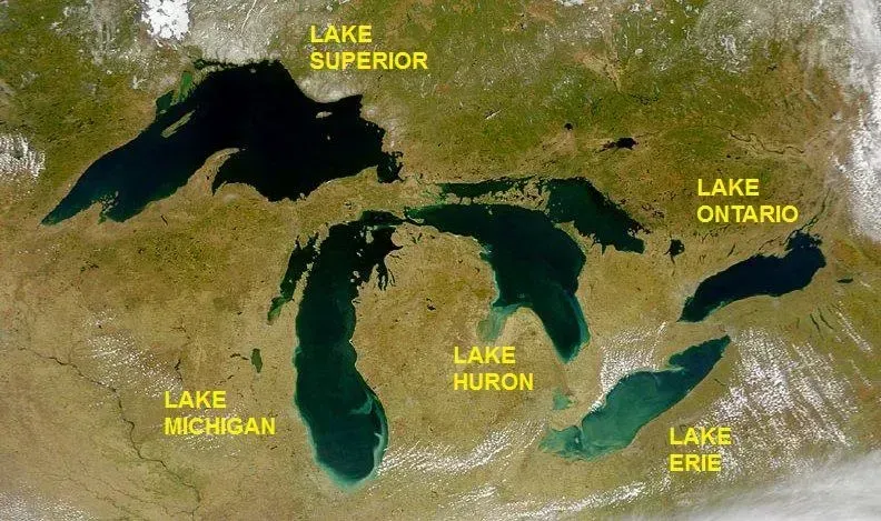 The Upper Midwest and Great Lakes: drought deepens, then reverses (Image Credits: By SeaWiFS Project, NASA/Goddard Space Flight Center, and ORBIMAGE; cropped and labeled by Beyond My Ken (talk) 05:49, 11 September 2012 (UTC), Public domain)