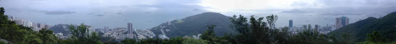8. Hong Kong - Dense City, Surprisingly Wild Hillsides (By Minghong stitched by Marku1988  This  panoramic image was created with Autostitch (stitched images may differ from reality)., CC BY-SA 3.0)
