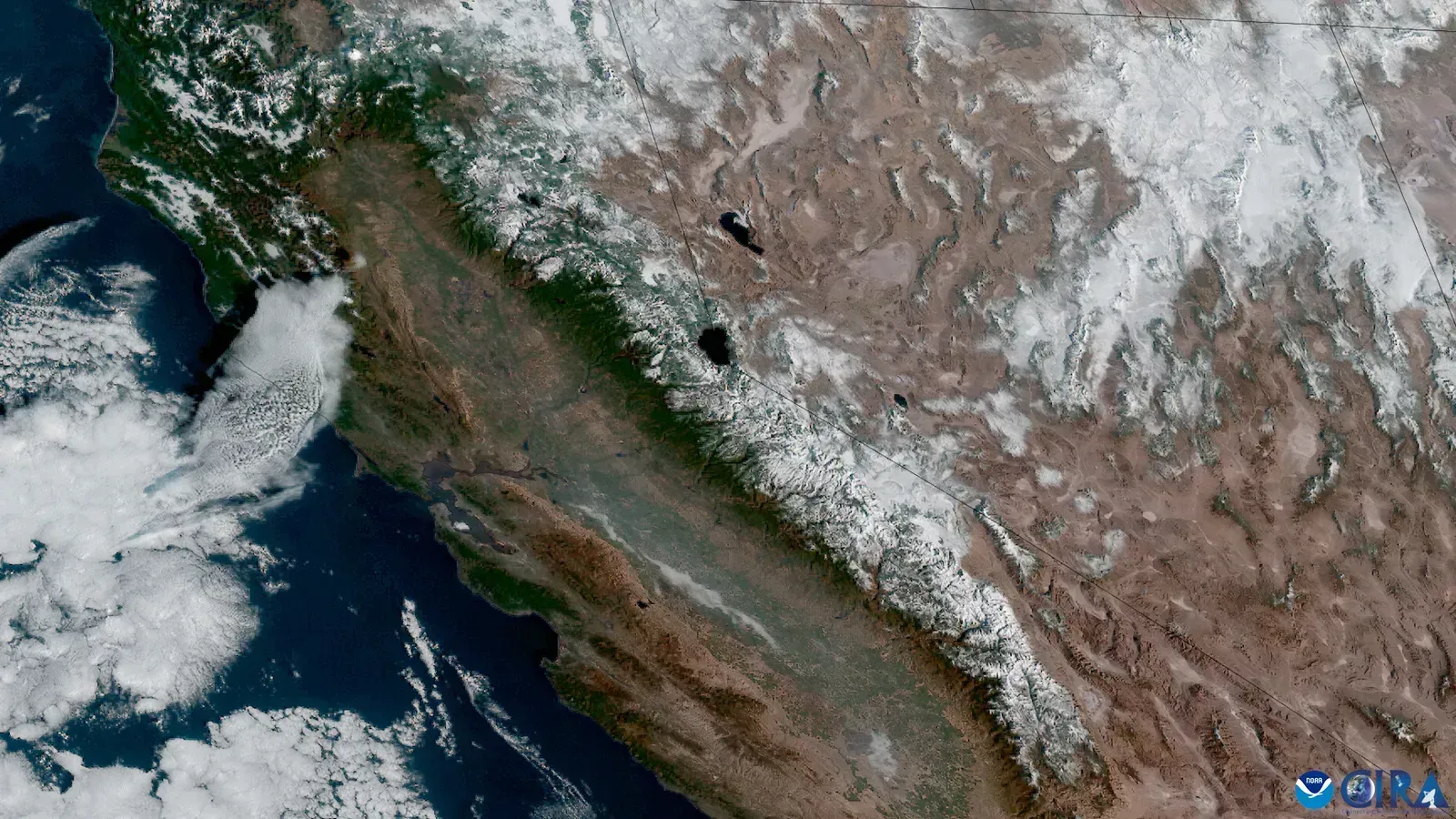 California (Snowpack Atop the Sierra Nevada Mountains, Public domain)