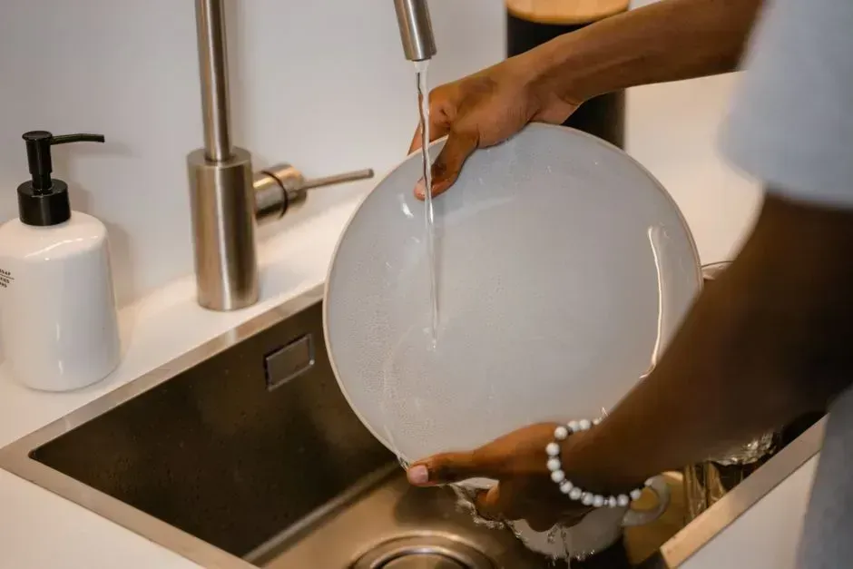 6. Letting the tap run while washing dishes by hand (Image Credits: Pexels)