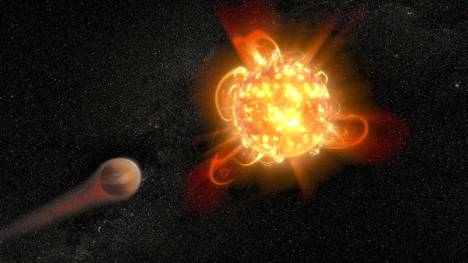The Young Sun Was Far More Dangerous Than You Think (Red Dwarf Flare Star (Artist's Illustration), Public domain)