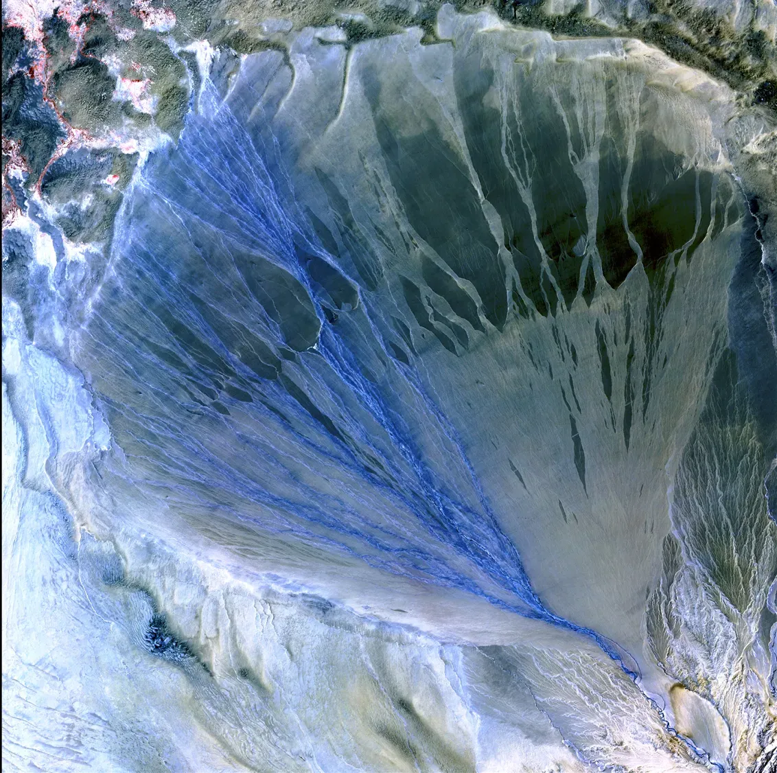 3. Alluvial Fans: Giant Stone Cones Built by Once-Raging Flows (Alluvial Fan, China, Public domain)