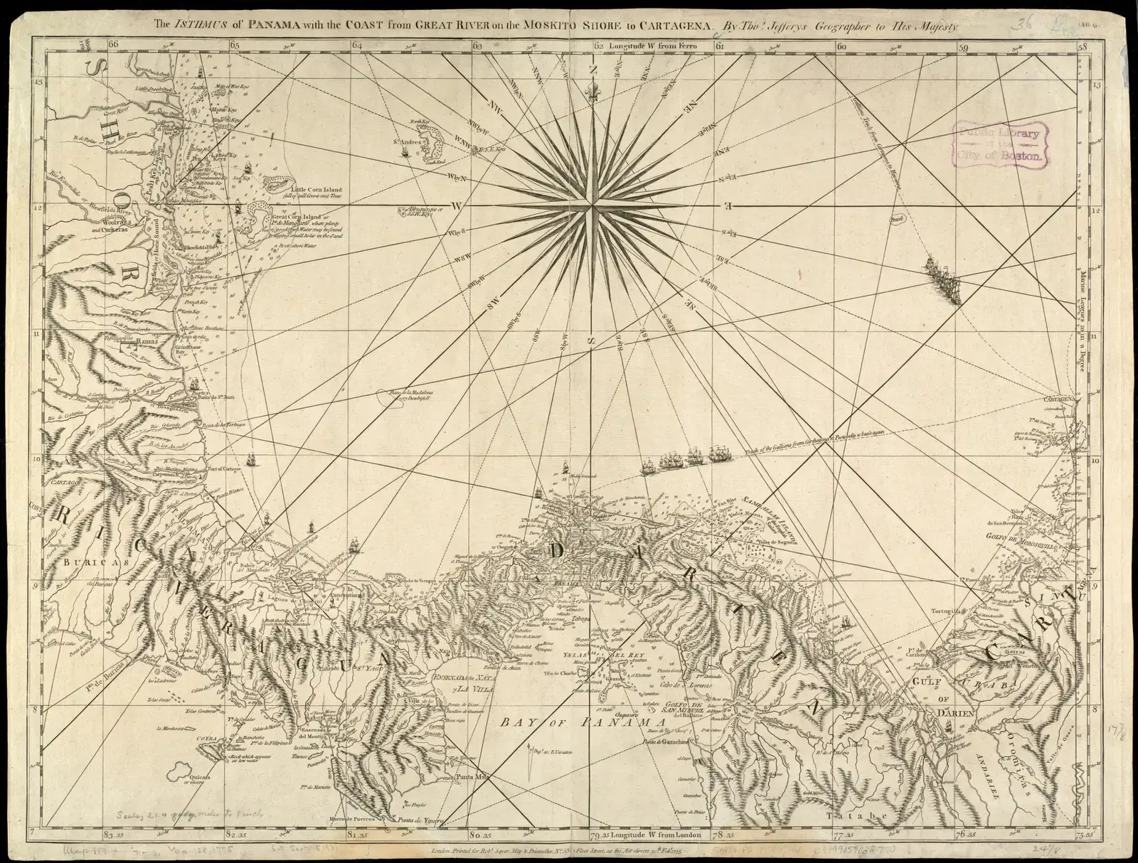#9 - Oceans Crisscrossed by Straight Compass Lines (By Thomas Jefferys / Robert Sayer, Public domain)