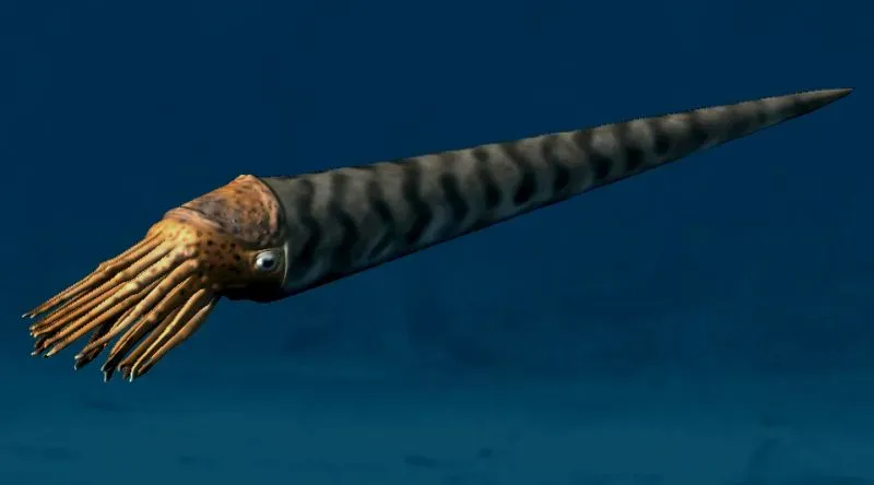 Orthocones (Giant Straight‑Shelled Cephalopods) – The Living Torpedoes (By Nobu Tamura (http://spinops.blogspot.com), CC BY 3.0)