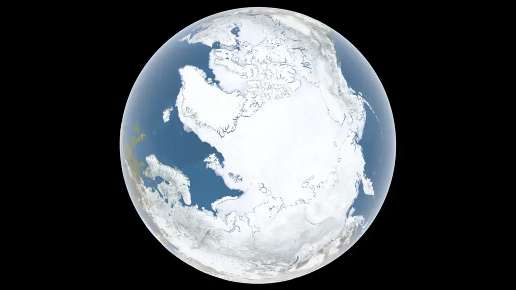 4. Global “Snowball Ocean” Ice Caps to the Equator (Daily Arctic Sea Ice, By Year, Public domain)