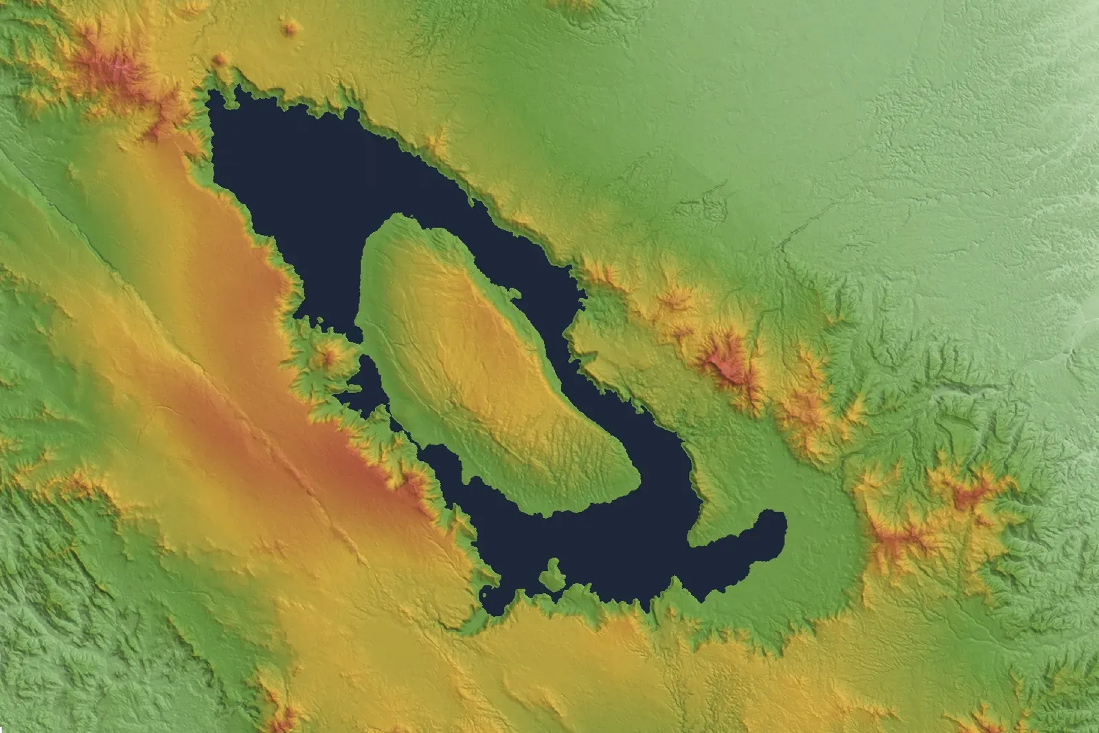 The Day Lake Toba Turned Into a 1,000-Kilometer Scar (Topographic data: NASA's SRTM-1 30m Mesh (ver.3 2014)Rendering software:  KASHMIR 3D, Public domain)