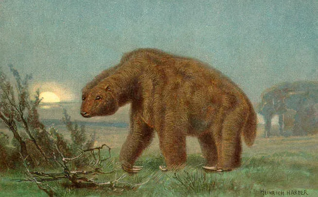 #13 - Ground Sloths That Survived Long Enough to Meet Farmers (The Wonderful Paleo Art of Heinrich Harder, Public domain)