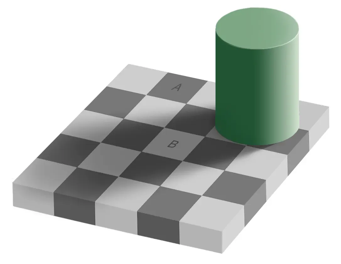 The Checker Shadow Illusion: Brightness Deception (Image Credits: Wikimedia)