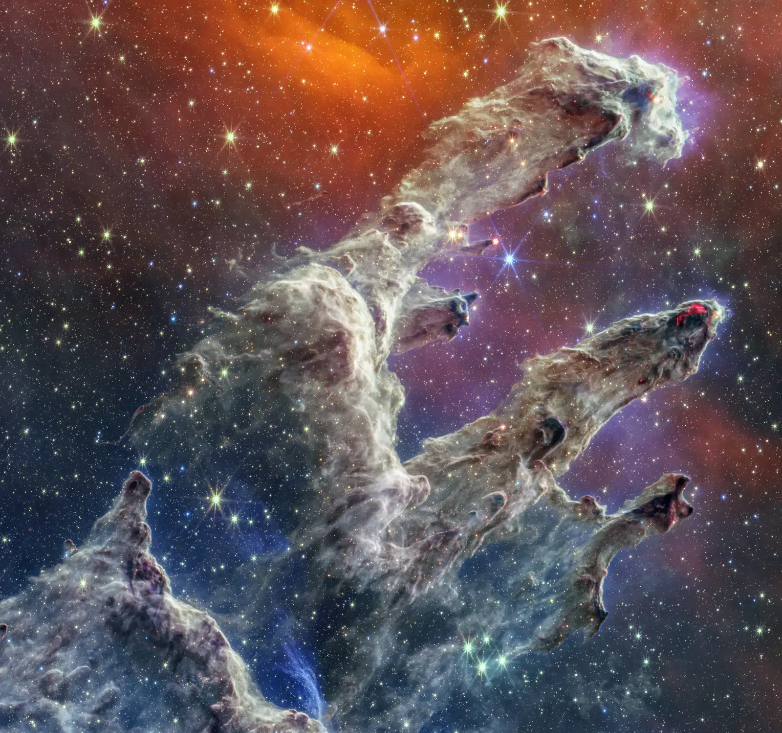 4. The Pillars of Creation - Star Birth Up Close (Pillars of Creation (NIRCam and MIRI Composite Image), Public domain)