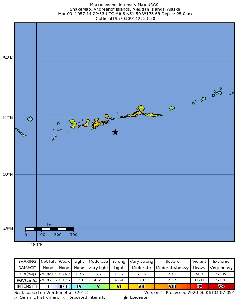 4. The 1957 Andreanof Islands Earthquake: Showing You the Power of Tsunami-First Thinking (US Geological Survey, CC0)
