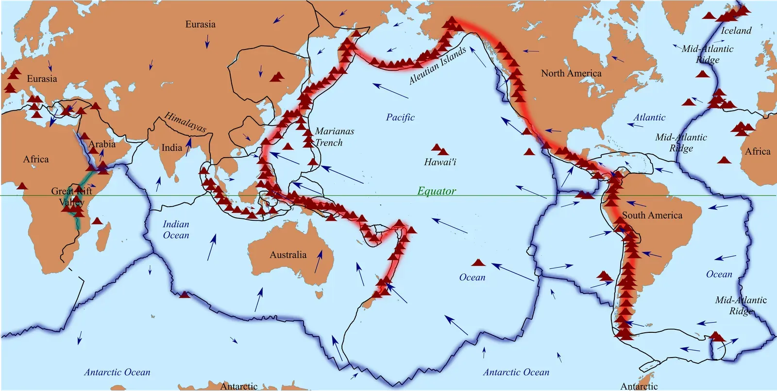 5. Ring of Fire Volcanoes: Earth’s Pressure Valves at the Edge of the Pacific (This file was derived from:  Tectonic plates boundaries detailed-en.svg by Sting, CC BY-SA 4.0)